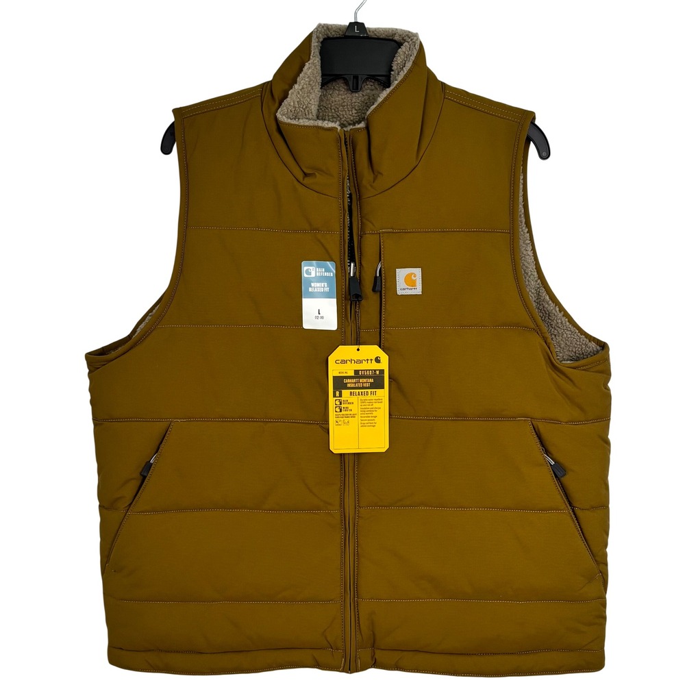 Carhartt NWT Montana Insulated Vest Womens L Brown Reversi Sherpa Rain Defender